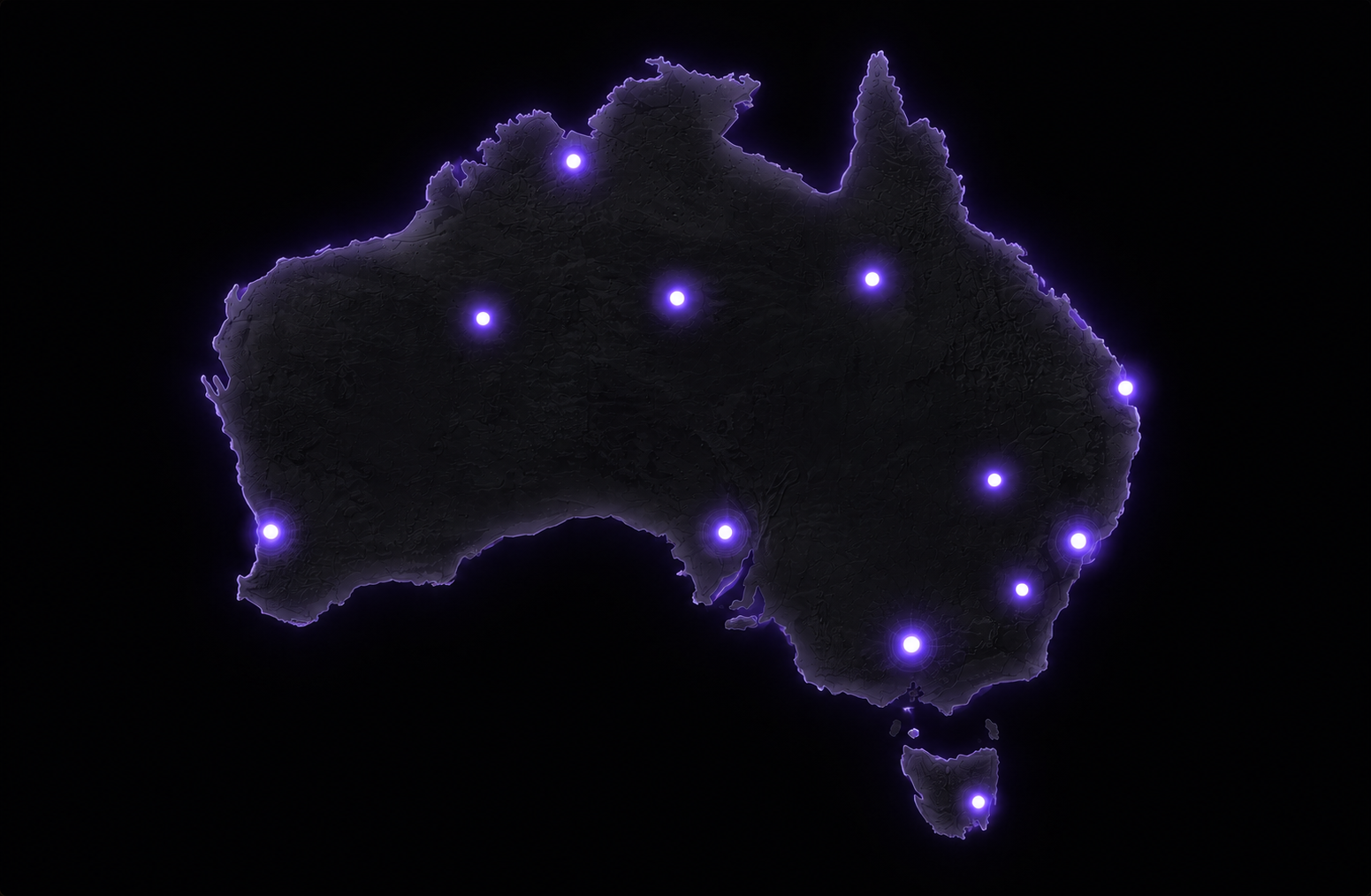 Map of Australia with DC Nexus locations